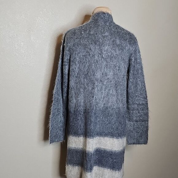 Eileen Fisher Brushed Alpaca Mohair Stripe Cardigan Open-Front Gray Ivory XS - Picture 4 of 8